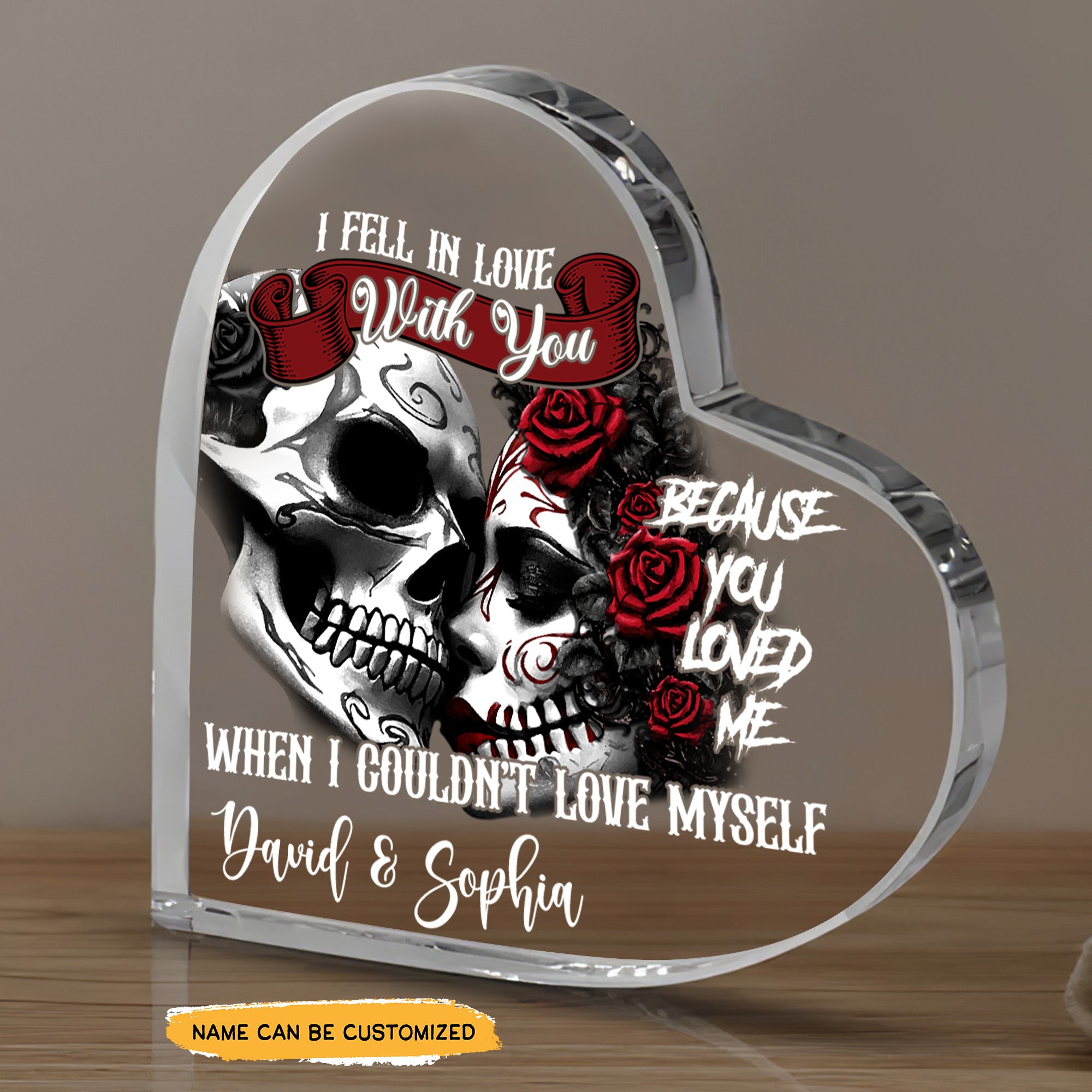 In Love With - Customized Skull Couple Crystal Heart Anniversary Gifts