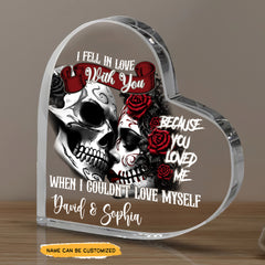 In Love With - Customized Skull Couple Crystal Heart Anniversary Gifts