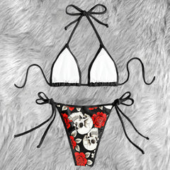 Crimson Requiem Skull Rose Micro Triangle Bikini Swimsuit