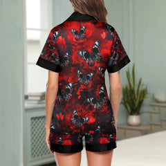 Red Butterfly Skull Women's Pajama Sets Top Sleeve & Short Bottom