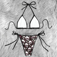 Neon Pink Flaming Skull Micro Triangle Bikini Swimsuit