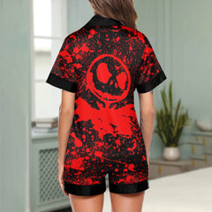 Red Brush Art Women's Pajama Sets Top Sleeve & Short Bottom