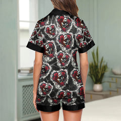 Couple Night Moon Pattern Women's Pajama Sets Top Sleeve & Short Bottom