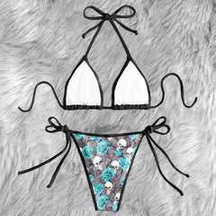 Vintage Floral Skull Seamless Micro Triangle Bikini Swimsuit