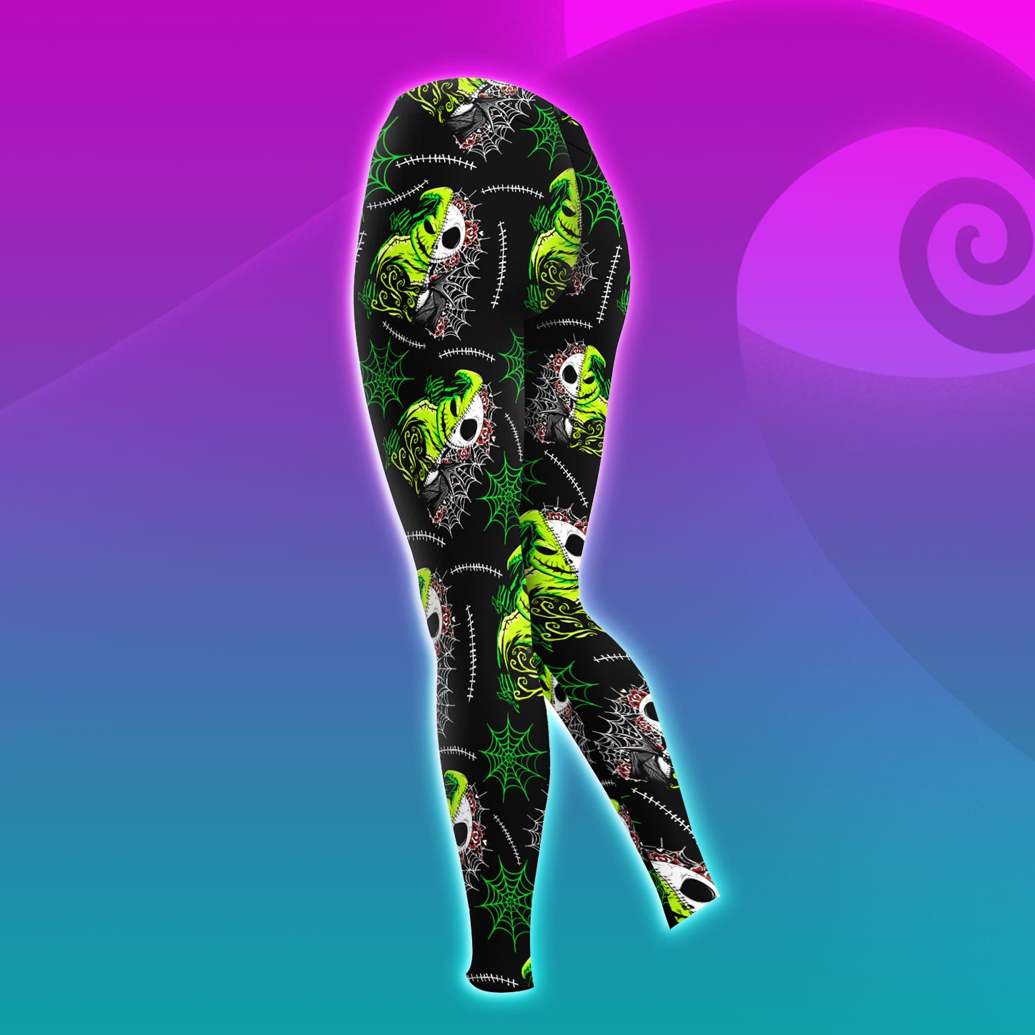 Green Nightmare Theme Pattern Combo Hoodie and Leggings - Dark and edgy matching set with skull designs for a unique and stylish look