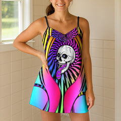 Hypnotic Rainbow Skull Short Cami Dress
