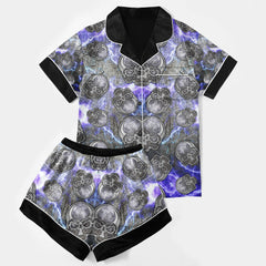 Chic and stylish women's pajama set with unique design prints and statement sleeves, Soft and luxurious fabrics make this pajama set perfect for bedtime or lounging at home.