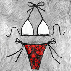 Skull Butterfly Red Pattern Micro Triangle Bikini Swimsuit