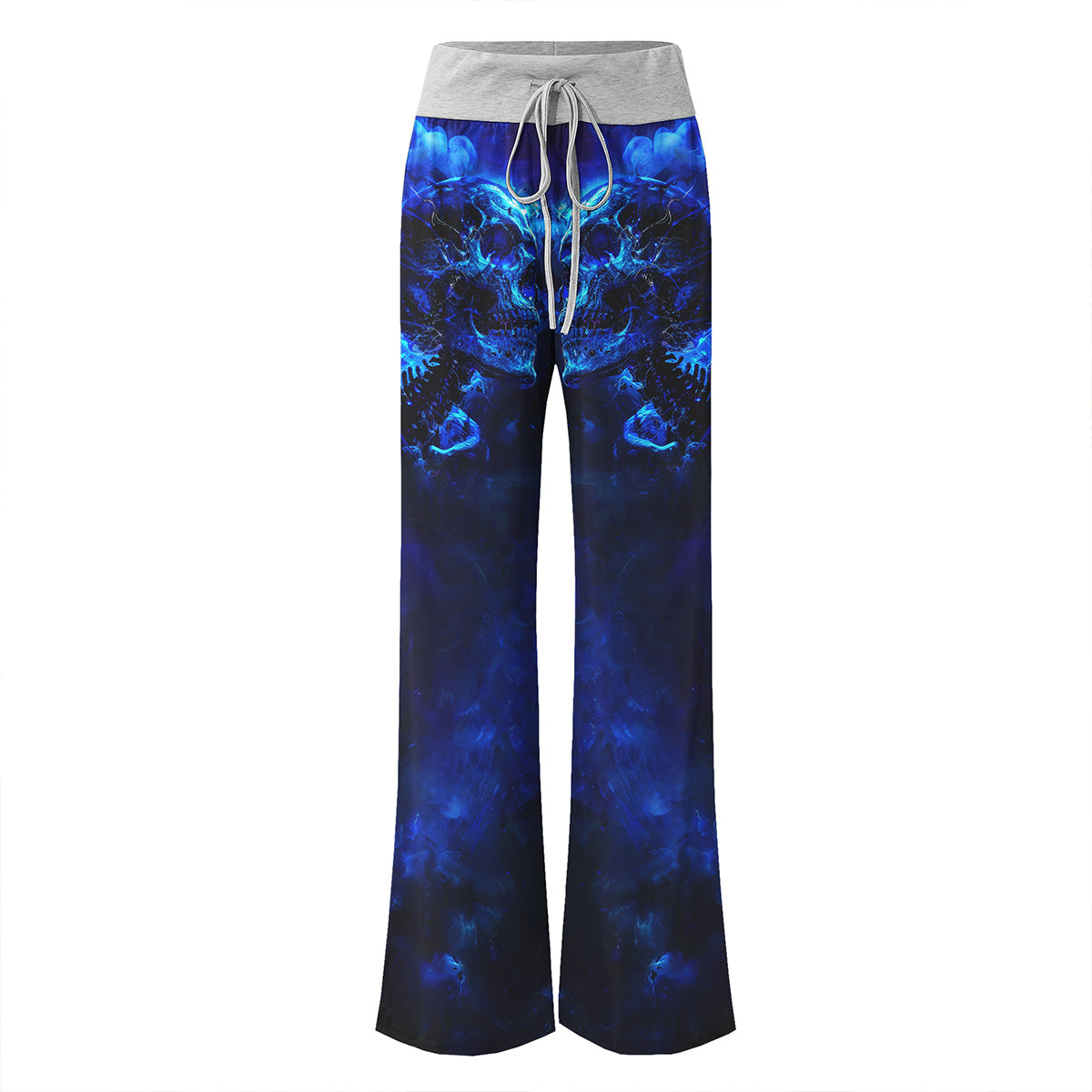 Blue Skull Art Abstract Women's High-waisted Wide Leg Pants | Wonder Skull