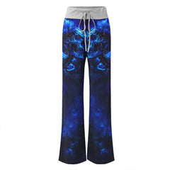 Blue Skull Art Abstract Women's High-waisted Wide Leg Pants | Wonder Skull