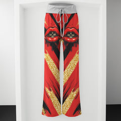 Red Skull Lip Glitter Women's High-waisted Wide Leg Pants