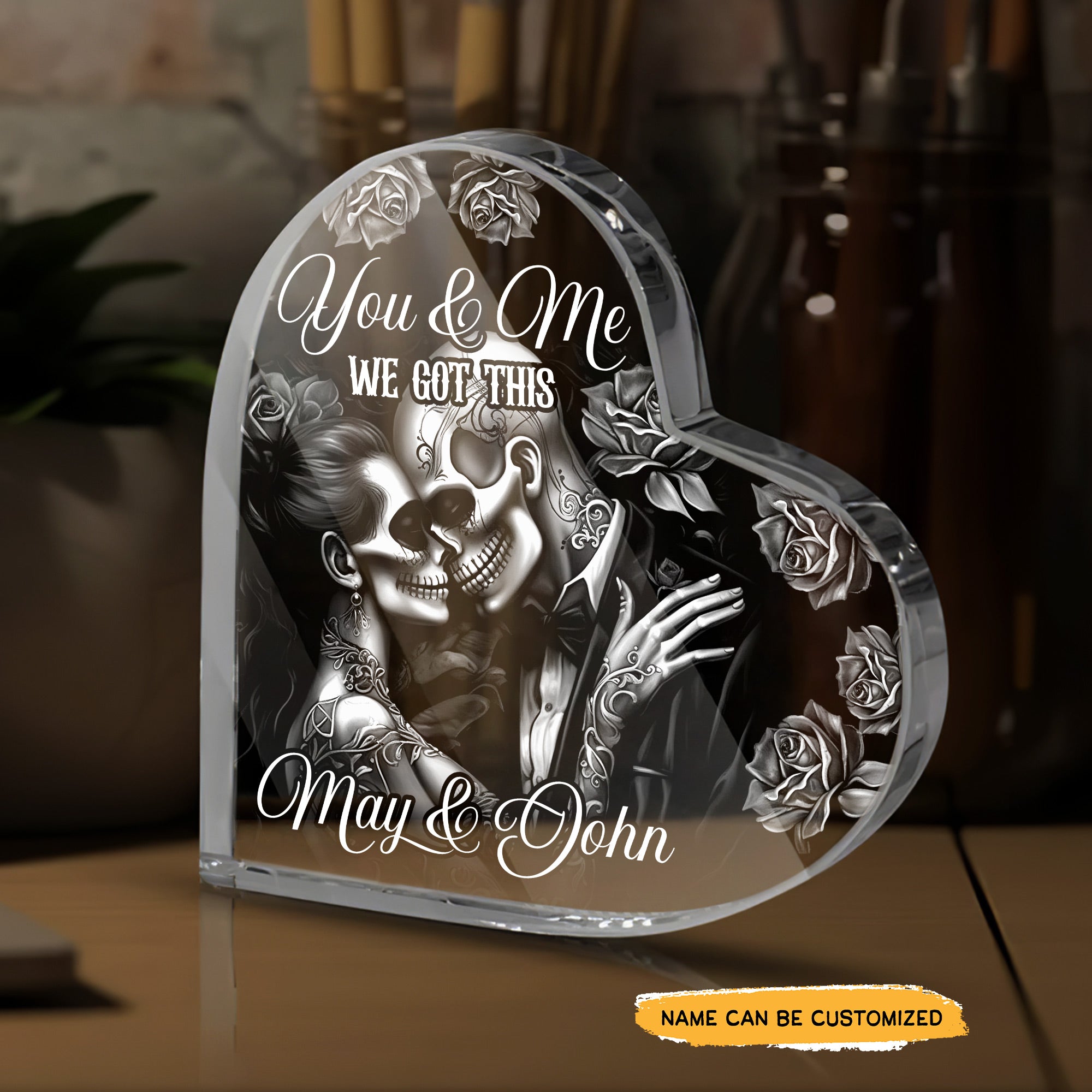 Got This - Customized Skull Couple Crystal Heart Anniversary Gifts