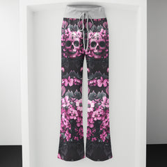 Pink Skull Flower Women's High-waisted Wide Leg Pants