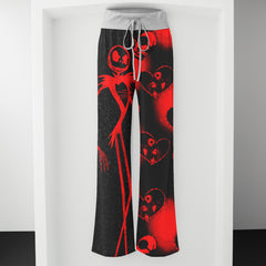 Red Skeleton Couple Art Women's High-waisted Wide Leg Pants