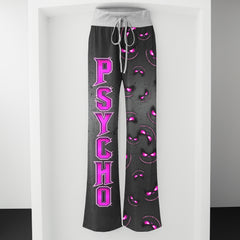 Stitched Violet Skull Pattern Women's High-waisted Wide Leg Pants