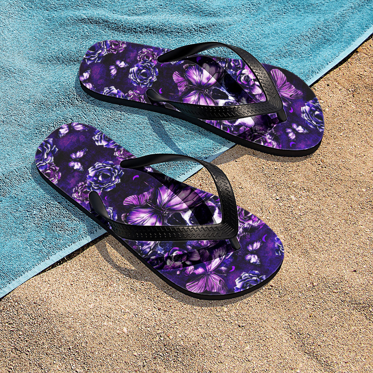 Image of a pair of beach flip flops with a sleek design, featuring a comfortable yoga mat footbed, non-slip sole, and water-friendly materials. Perfect for summer outings, beach walks, and casual occasions.