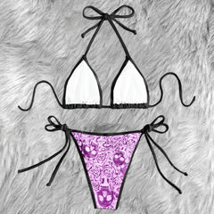 Pink Skull Blossom Fever Micro Triangle Bikini Swimsuit