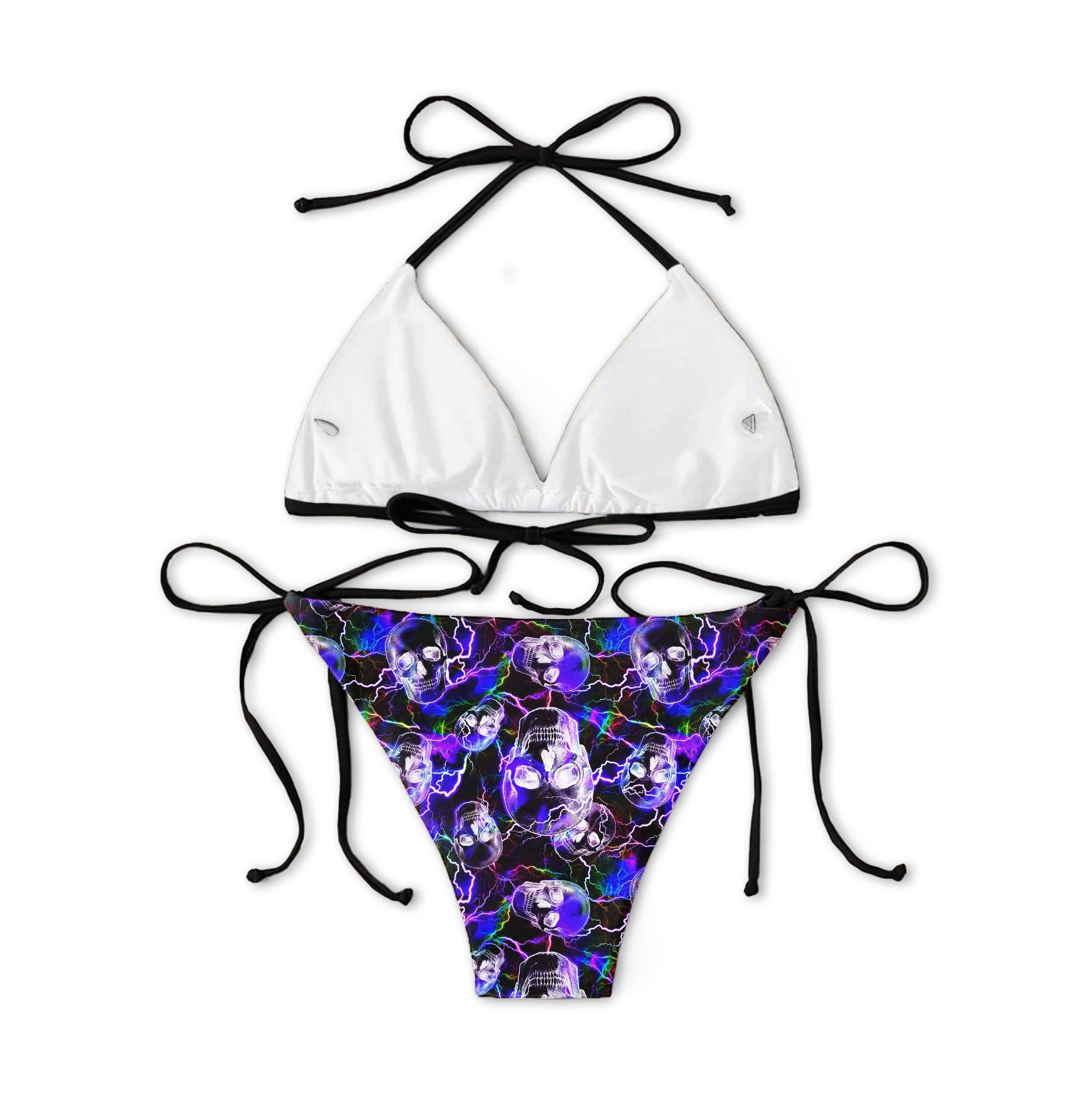 Violet Thunder Skull Pattern Micro Triangle Bikini Swimsuit - Wonder Skull