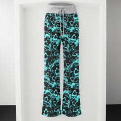 Cyan Skull Pattern Women's High-waisted Wide Leg Pants