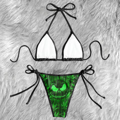 Electric Matrix Glitch Skull Micro Triangle Bikini Swimsuit