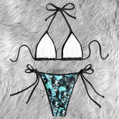Cyan Skull Pattern Gothic Micro Triangle Bikini Swimsuit