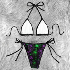 Acid Green Purple Skull Micro Triangle Bikini Swimsuit