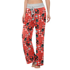 Red Skull Theme Women's High-waisted Wide Leg Pants | Wonder Skull