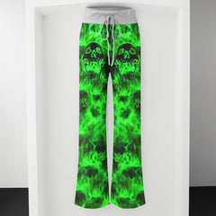 Green Skull Flaming Women's High-waisted Wide Leg Pants