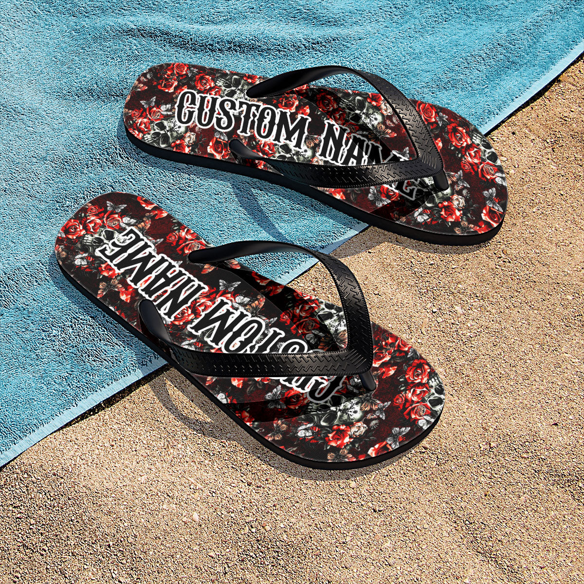 Image of a pair of beach flip flops with a sleek design, featuring a comfortable yoga mat footbed, non-slip sole, and water-friendly materials. Perfect for summer outings, beach walks, and casual occasions.
