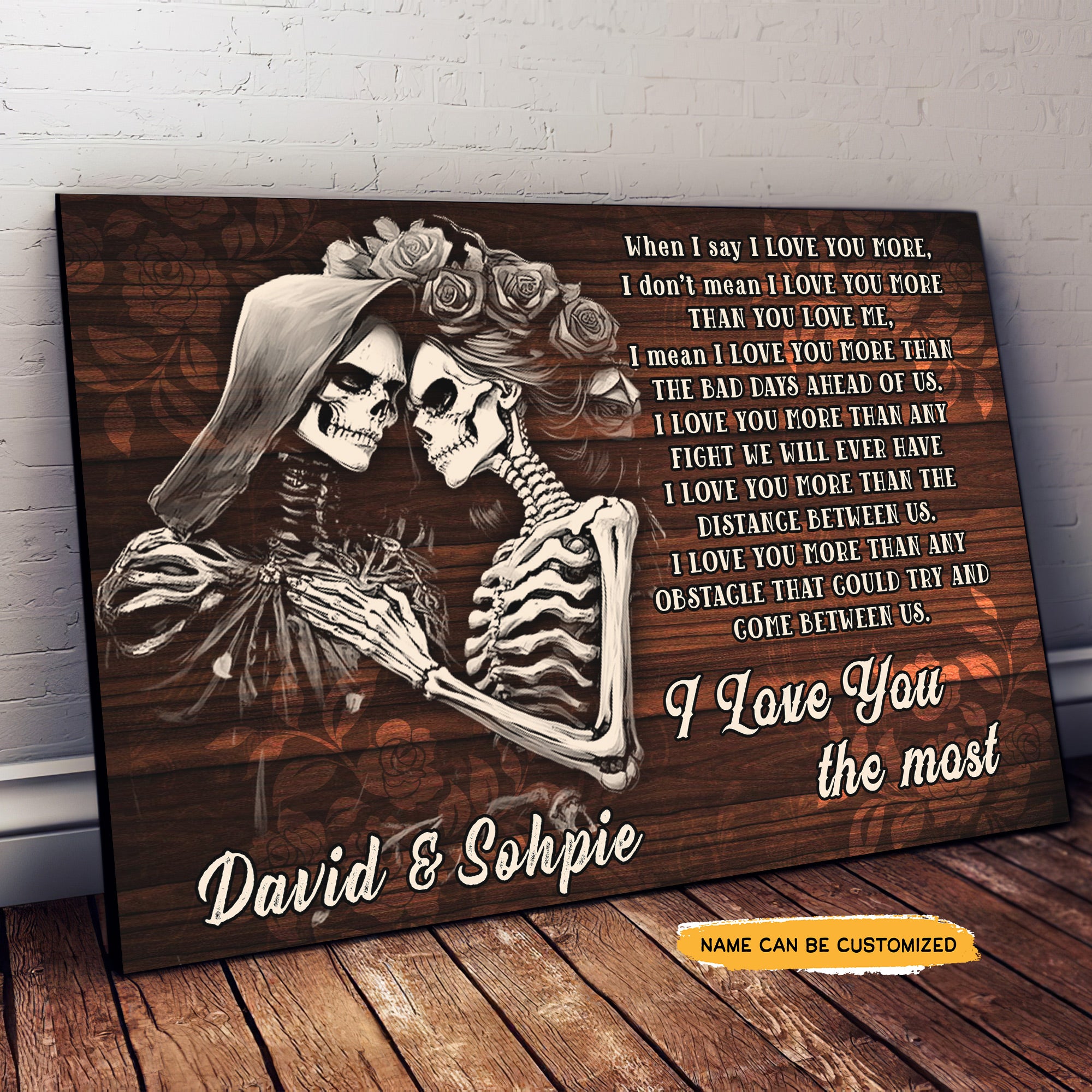 Love You More - Custom Personalized Names Gothic Skull And Roses Canvas