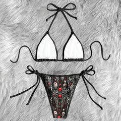 Dark Baroque Skull Pattern Micro Triangle Bikini Swimsuit