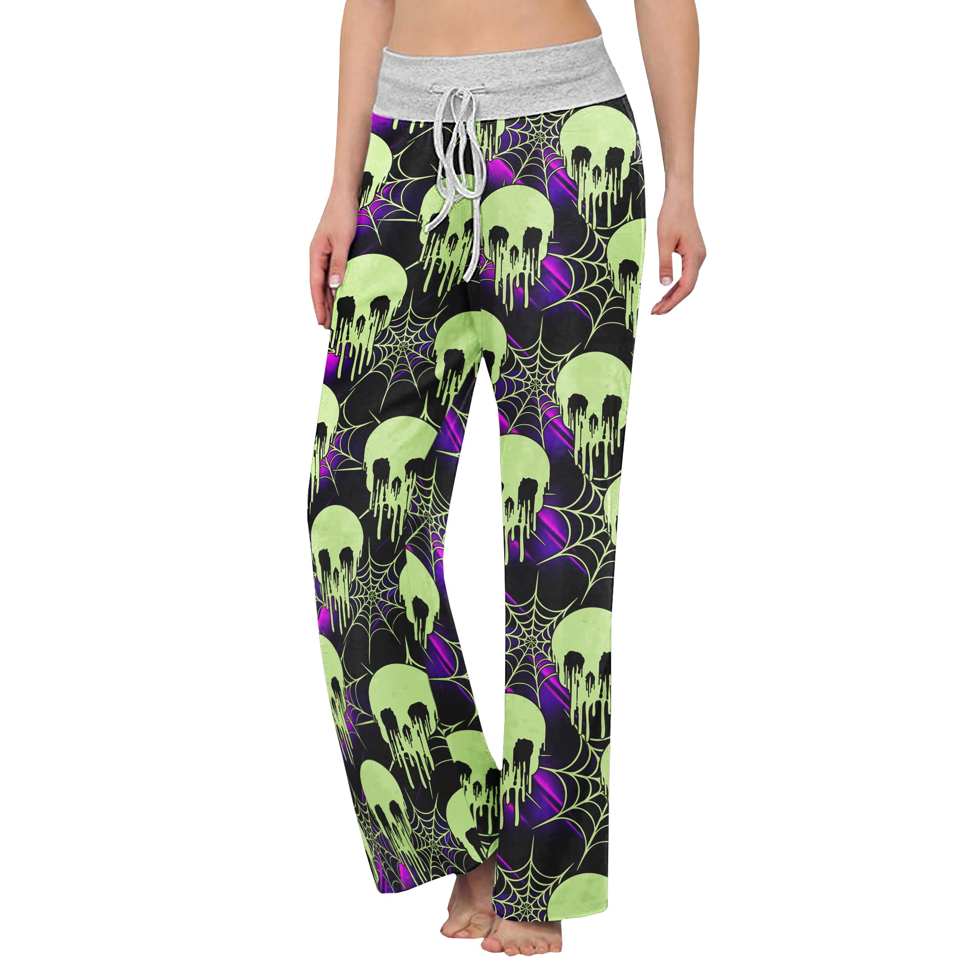 Green Skull Melting Women's High-waisted Wide Leg Pants | Wonder Skull
