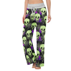 Green Skull Melting Women's High-waisted Wide Leg Pants | Wonder Skull