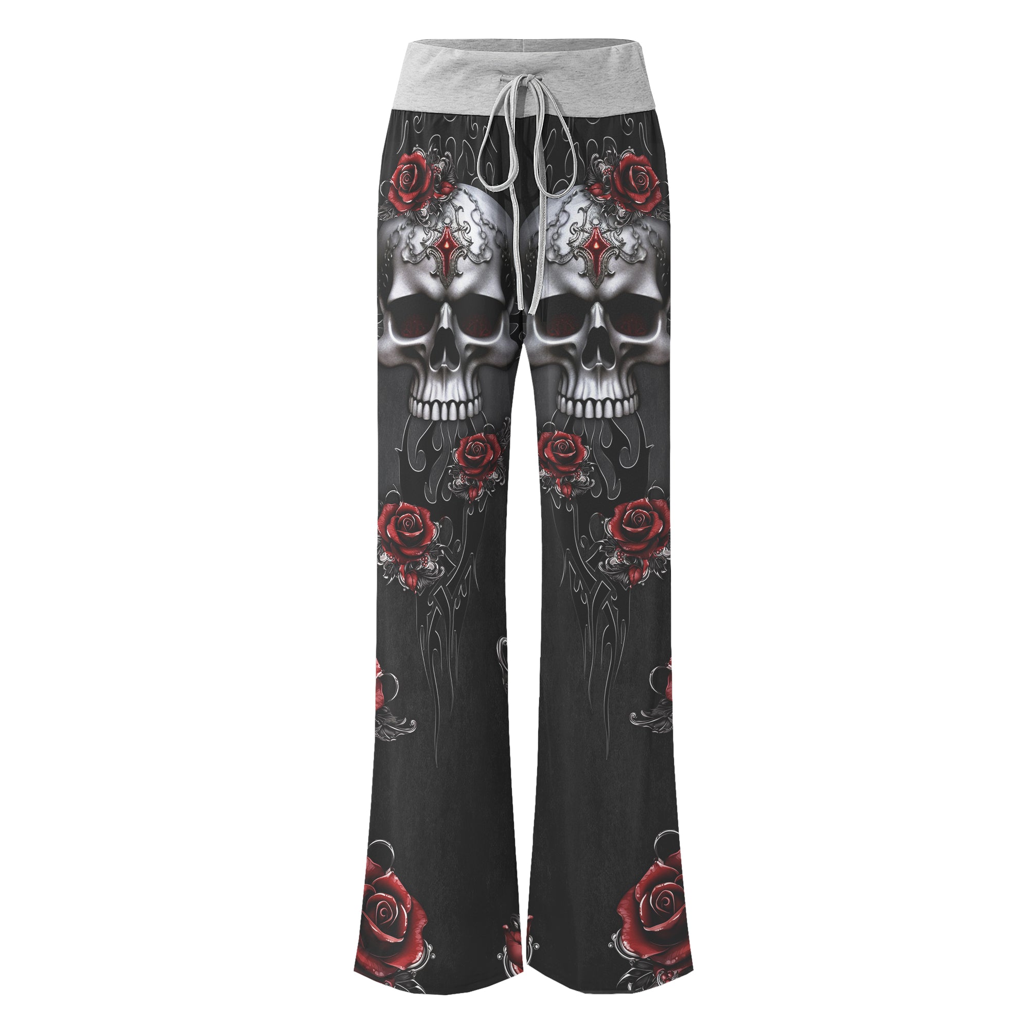 Skull Rose Dark Gothic Women's High-waisted Wide Leg Pants | Wonder Skull