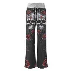 Skull Rose Dark Gothic Women's High-waisted Wide Leg Pants | Wonder Skull