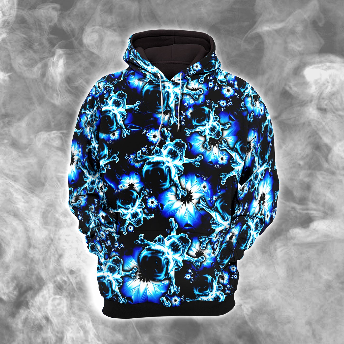Dark Blue Skull Floral Combo Hoodie and Leggings - Dark and edgy matching set with skull designs for a unique and stylish look.