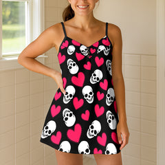 Stitch Face Love Pattern Short Cami Dress