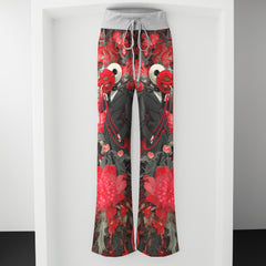 Masked Skeleton Red Bloom Women's High-waisted Wide Leg Pants