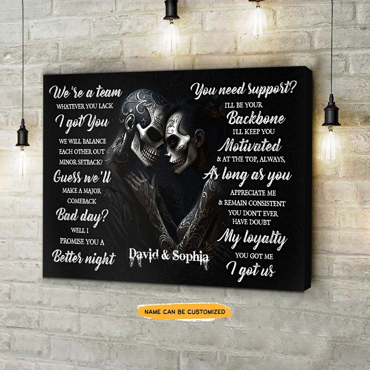 We're A Team - Custom Personalized Names Gothic Skull And Roses Canvas