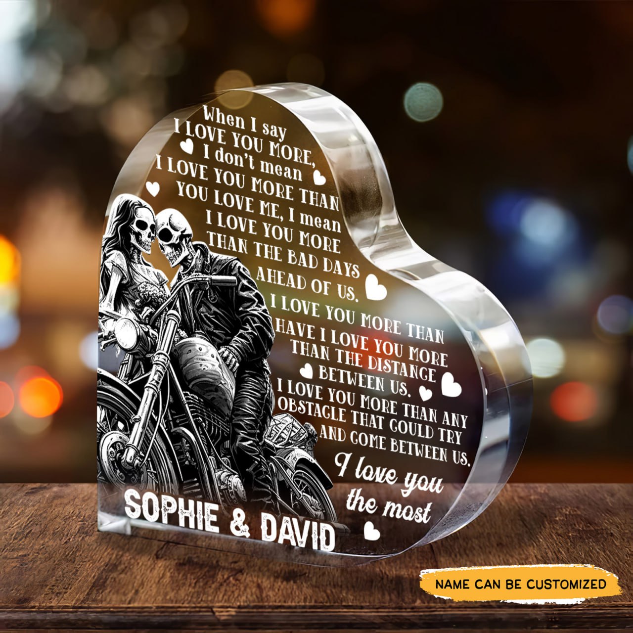 I Love You The Most - Customized Skull Couple Crystal Heart Anniversary Gifts - Wonder Skull
