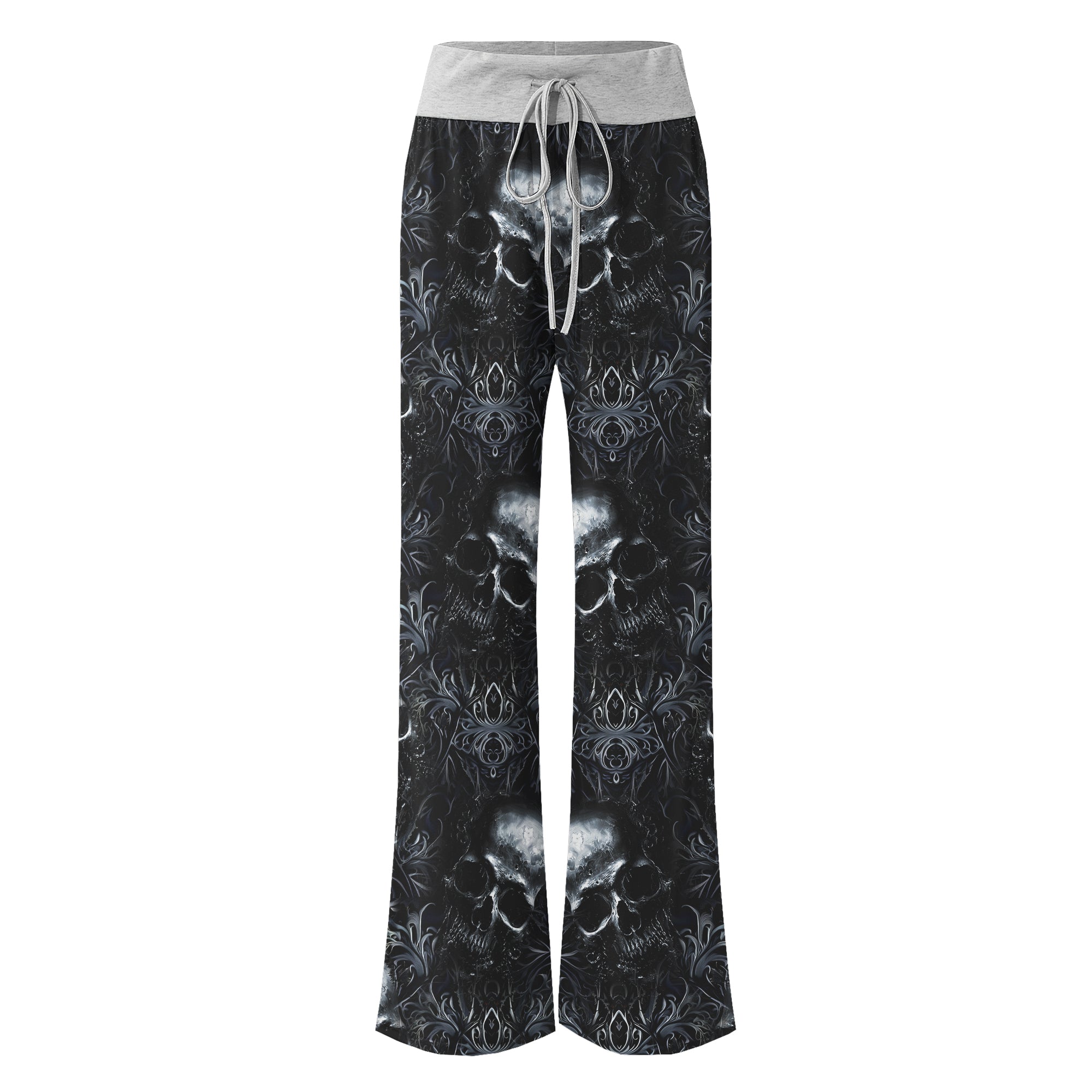Filigree Skull Pattern Women's High-waisted Wide Leg Pants | Wonder Skull