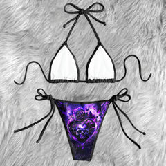 Purple Skull Rose Micro Triangle Bikini Swimsuit - Wonder Skull