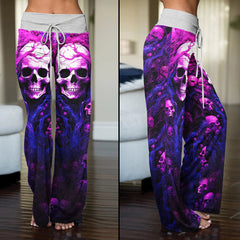 Violet Skull Root Art Women's High-waisted Wide Leg Pants | Wonder Skull