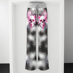 Pink Skull Art Women's High-waisted Wide Leg Pants