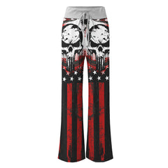 Red Flag Skull Art Women's High-waisted Wide Leg Pants | Wonder Skull
