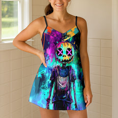 Neon Rebel Skeleton Short Cami Dress