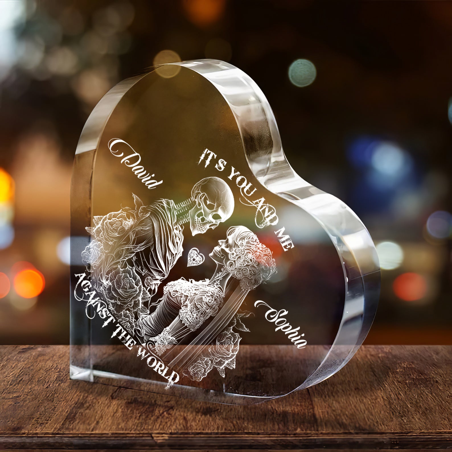You & Me True Love - Customized Skull Couple Crystal Heart Anniversary Gifts