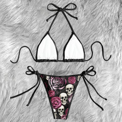 Gothic Rose Skull Garden Micro Triangle Bikini Swimsuit