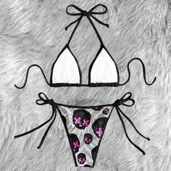 Neon Cross Eye Skull Micro Triangle Bikini Swimsuit