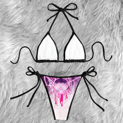 Neon Pink Spiderweb Skull Micro Triangle Bikini Swimsuit
